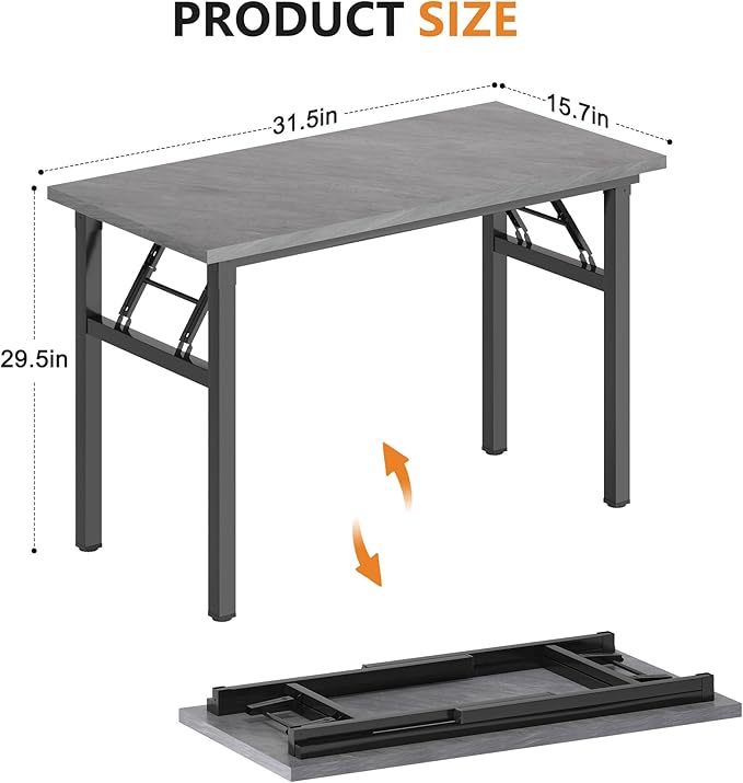 DlandHome Folding Desk Small Desk 31.5 inches Small Computer Desk for Home Office Folding Table Writing Table for Small Spaces No Assembly Required Grey & Black Frame