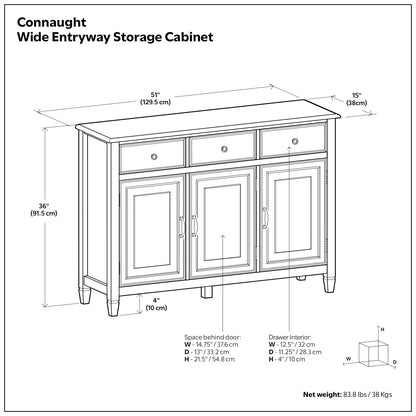 Connaught 51" Wide Solid Wood Storage Cabinet in White