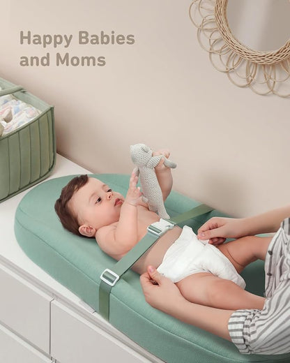 Blissful Diary Baby Changing Pad with Waterproof Lining Foam, Includes a Soft & Washable Cover, Contoured Changing Table Pads for Dresser Top with Non-Slip Bottom, 32”×16” (Green, Avocado)