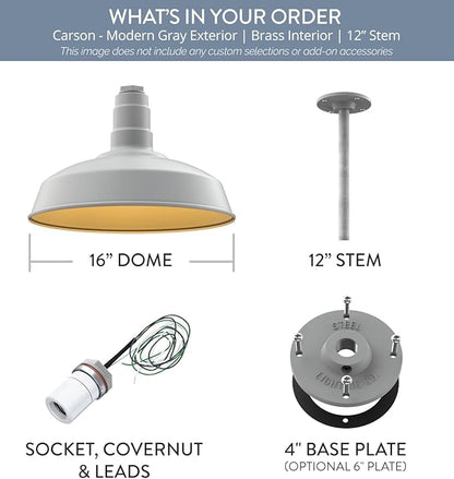 Steel Lighting Co. Carson Barn Light | Ceiling Mounted Pendant | 16 inch Dome |