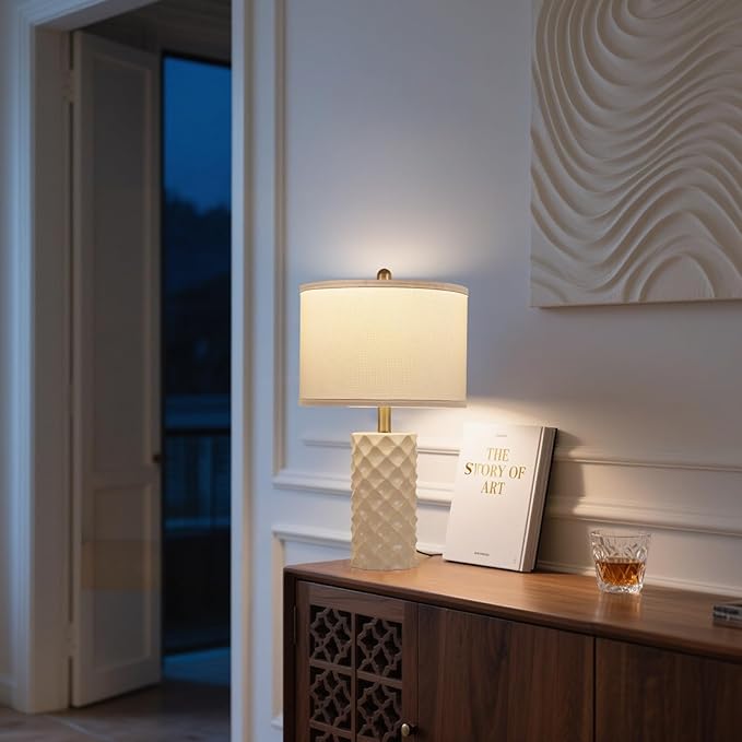 Gentle Beige & Star Diamond Ceramic Table Lamps