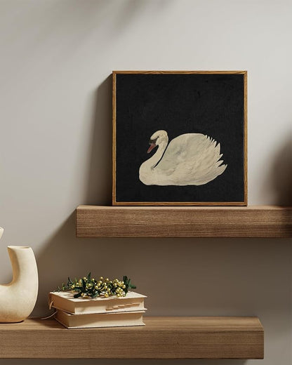 InSimSea Framed Canvas Wall Art Swan Art Framed Wall Decorations, Grace Swan Painting Pictures Rustic Bathroom Wall Decor, Farmhouse Wall Decor for Living Room, Bedroom, Office Decor 12X12in