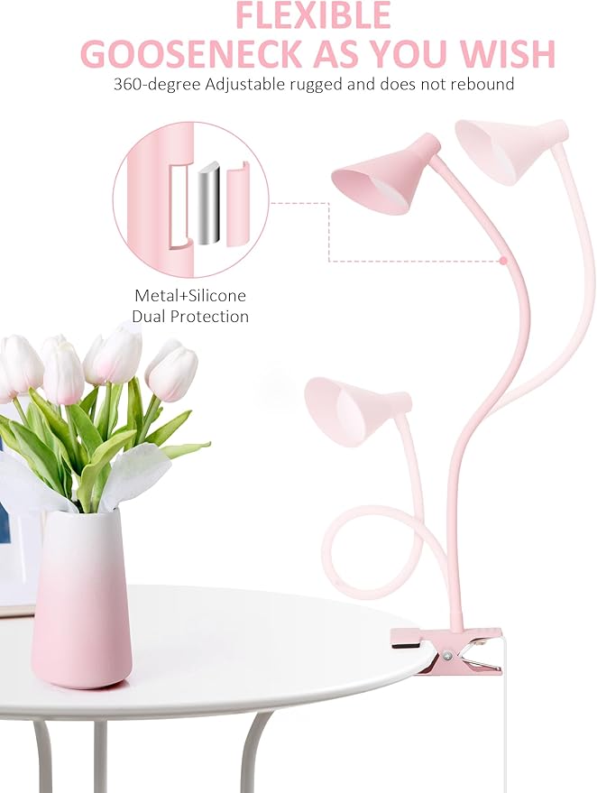 Pink Small Desk Lamp Clip on LED Reading Light