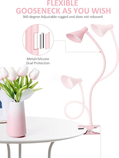 Pink Small Desk Lamp Clip on LED Reading Light