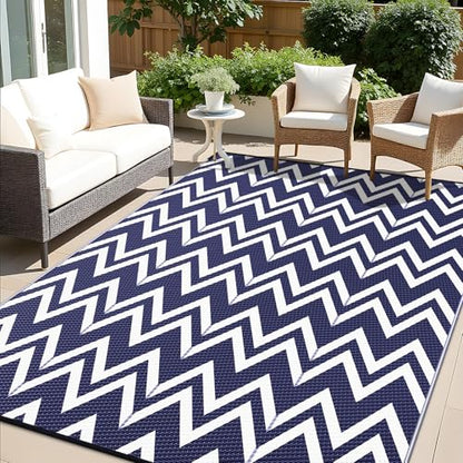 Outdoor Rug 6x9 ft Waterproof Reversible Chevron Mat