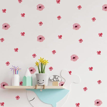 208Pcs Boho Flower Wall Stickers, Peel and Stick Pink Floral Wall Decals, Removable Neutral Watercolor Wildflower Blossom Window Clings for Girls Bedroom Living Room Offices Home Decoration