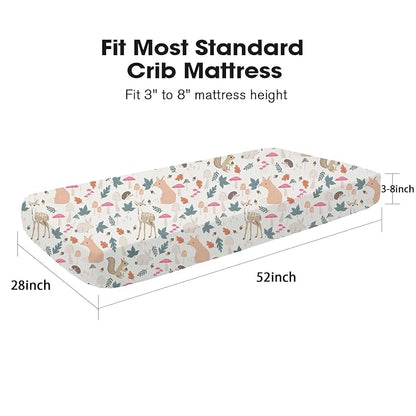 Little Grape Land Crib Sheets for Boys and Girls, Soft Microfiber Fitted Baby Crib Sheet Set for Standard Crib and Toddler Mattress, Snug & Durable (Woodland Animals)