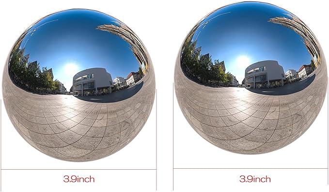 Nerien Gazing Ball, 3.9" Stainless Steel Garden Mirror Globe, Polished Ornament Sphere, Hollow Floating Reflective Hemisphere, for Home Outdoor Pond Housewarming Swimming Pool Decoration, Silver, 2pcs