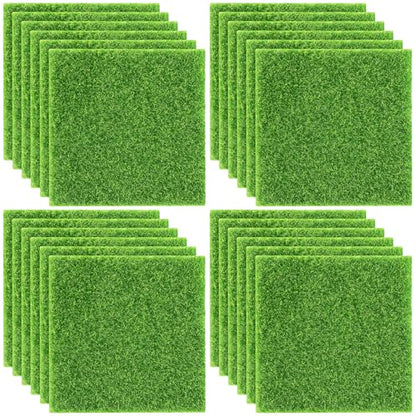 24 Pieces Fake Grass for Crafts Fairy Garden 6 x 6 Inches Artificial Garden Grass for Miniature Ornament Dollhouse DIY Decoration (24 Count)