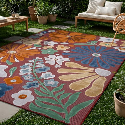 Outdoor Rug 9x12 Large Modern Floral Tropical Area Rugs for Outdoor and Indoor Patio Easy to Clean Non Shedding Living Room Porch Garden Washable Outside Carpet (108 Sq Ft)