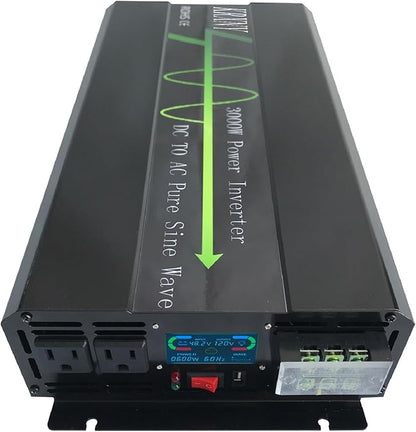 3000W Pure Sine Wave Power Inverter Peak 6000W 48V DC to 110V 120V AC 60HZ for Car RV Use or Home Solar System with LCD Display