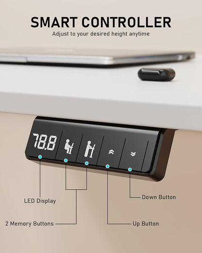 Standing Desk, Small Height Adjustable Electric Stand up Desk, 40" x 24" Sit Stand Computer Home Office Desk with Splice Board, White Frame/White Top