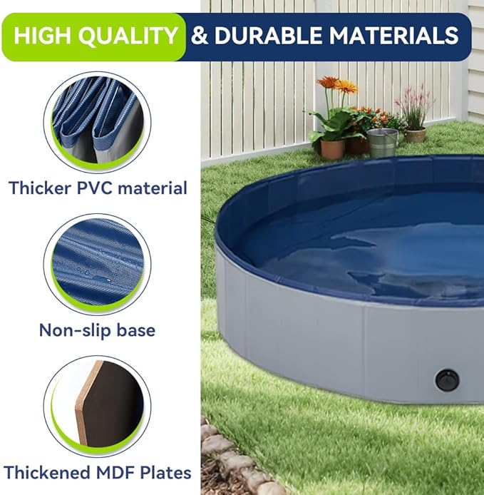 Foldable Dog Pet Bath Pool,Portable Hard Plastic Swimming Pool,Pet Bathing Tub for Small Medium Large Dogs Cats,39 x 12 Inches Grayish Blue