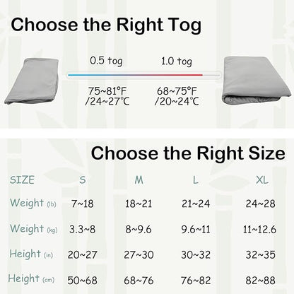 Supersoft Rayon Made from Bamboo Sleep Sack 3-6 Months Newborn Sleep Sack 0-3 Months 0.5 Tog Baby Wearable Blanket with 2-Way Zipper Summer Unisex Sleeping Bag for Babies (2 Pack) Blue & Gray
