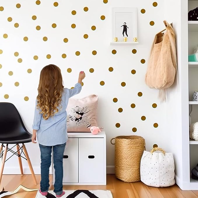 Gold Dots Wall Decals(200 Dots/2 Inch), Posh Polka Dots Wall Sticker for Girls Bedroom Playroom