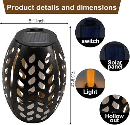 2PCS Solar Table Lanterns with Flickering Flame Light Outdoor Waterproof