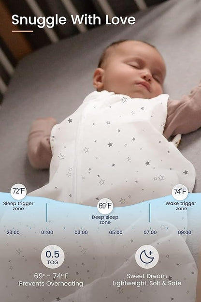 TotAha Baby Sleep Sacks 0-3 months 3 Pack, Lightweight, Buttery Soft, and Safe Baby Wearable Blanket Sleep Bag for Transition Boy Girl, 0.5 TOG