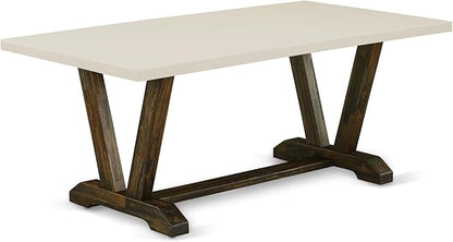 East West Furniture V727VE721-9 9 Piece Dining Set Includes a Rectangle Dining Room Table with V-Legs and 8 Blue Color Linen Fabric Upholstered Parson Chairs, 40x72 Inch, Multi-Color
