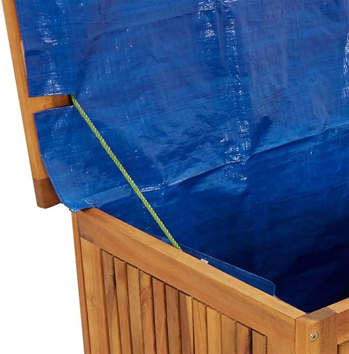 vidaXL Wooden Deck Box - Outdoor Teak Storage Chest, Ideal for Patio Furniture Cushions, Pool Accessories, Garden Tools - Water-Resistant Bag Inside - 23.6''x19.7''x22.8'', Solid Acacia Wood