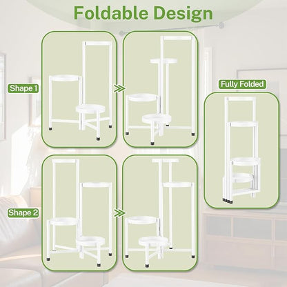 iDavosic.ly Plant Stand Indoor Outdoor, 4 Tier Corner Metal Flower Display Holder Shelf, Folding Tall Orchid Rack for Patio Balcony Porch Garden Living Room House, White