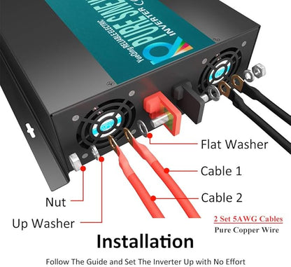 WZRELB RBP-500012S Pure Sine Wave 5000W (10000W Surge) 12V Power Inverter DC to AC Power - Solar, RV, Black