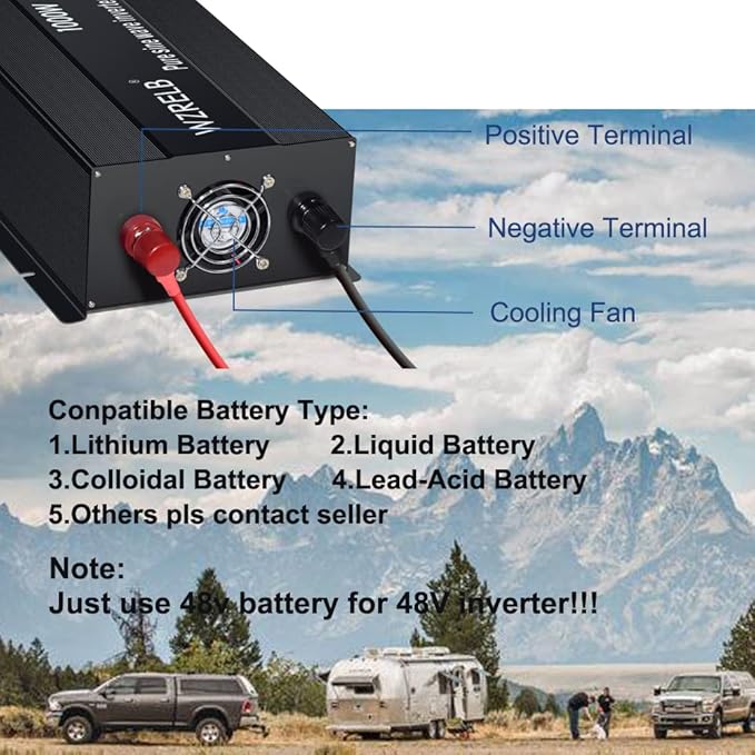 WZRELB 1500W Pure Sine Wave Inverter 48VDC to 120VAC Solar Power Converter Truck RV Home LCD Display
