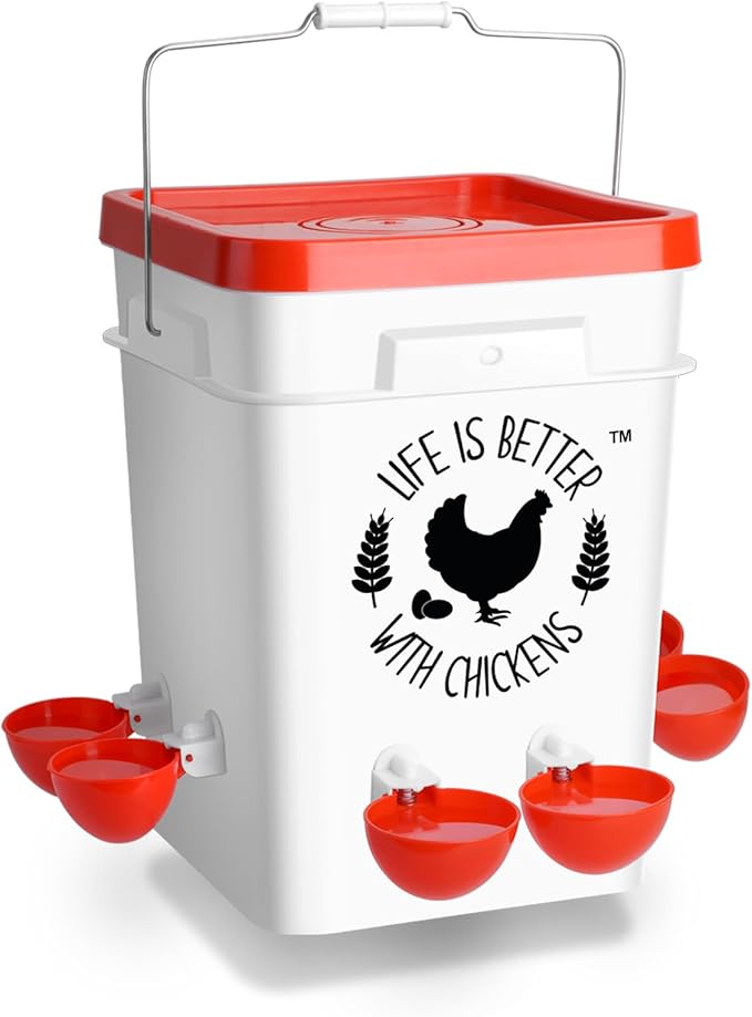 Tgeyd Chicken Waterer 5 Gallon, with 6 Enlarge Automatic Water Cups, Large Cicken Waterer for Chicken Duck and Goose
