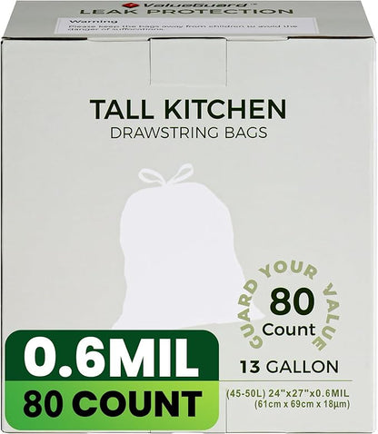 Large Trash Bag 13 Gallon Tall Drawstring 100% Post-Consumer Recycled Garbage Bag Waste Bag for Kitchen Office