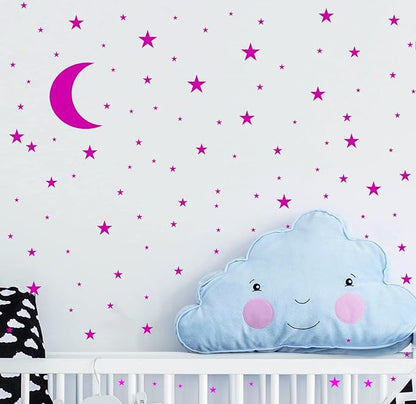 Moon and Stars Wall Decal Vinyl Sticker for Kids Boy Girls Baby Room Decoration Good Night Nursery Wall Decor Home House Bedroom Design YMX16 (Blush)