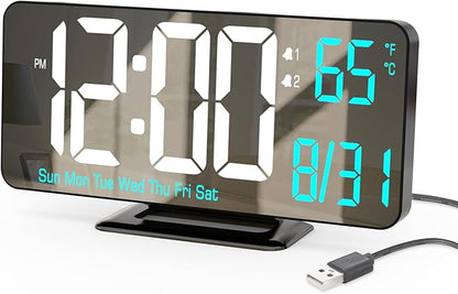 KOSUMOSU Digital Alarm Clock 6.7in Black Clock