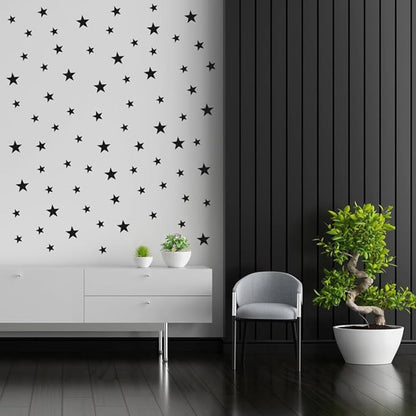 112 Pcs Black Star Wall Decals – Peel and Stick, Removable Vinyl Stickers for Kids Rooms, Nurseries & Home Decor (Matte Black Stars, Self-Adhesive)