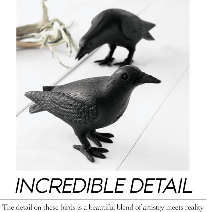NACH Crow Decor, 4.5 x 11 x 3.5 inch, Cast Iron Black Raven Statue, Raven Decor for Outside - Head Up Crow Statue