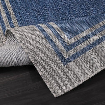 Bordered Outdoor Rug 8x10 Washable Outside Carpet for Indoor Patio Porch Waterproof Easy Cleaning Non Shedding Area Rugs Navy 8 x 10