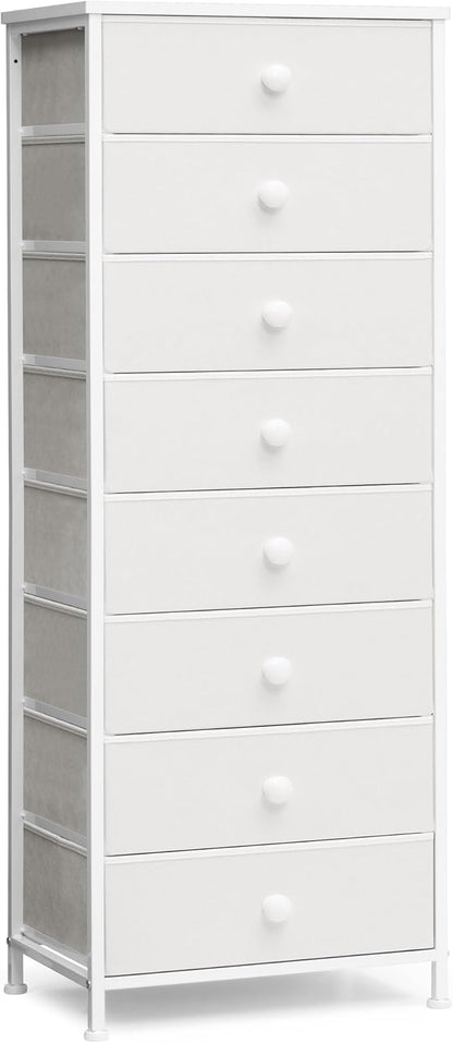 Crestlive Products Tall Dresser, 8-Drawer Fabirc Storage Tower, Chests of Drawers - Vertical Organizer Unit for Bedroom, Hallway, Entryway, Nursery, Closets - Steel Frame, Wood Top & Handles (White)