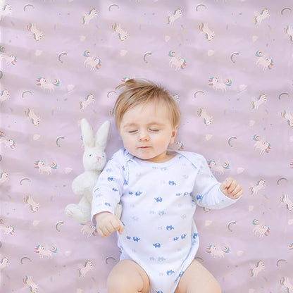Wowelife Unicorn Crib Bedding Set 3 Pieces Baby Girl Crib Bed Set Crib Comforter Set for Girls Nursery Bedding Set Purple Include Baby Comforter, Skirt and Sheet, Purple