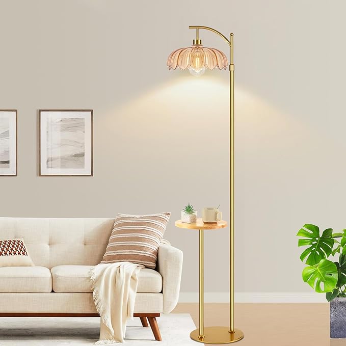 Gold Floor Lamp with Table and Shelves