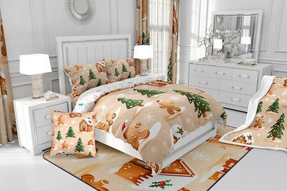 Feelyou Christmas Bedding Set Soft for Boys Girls, Gingerbread Man Comforter Set Twin Size Snowflake Duvet Quilt Microfiber Xmas Tree Bedroom Decor 2 Pcs with 1 Pillow Cases