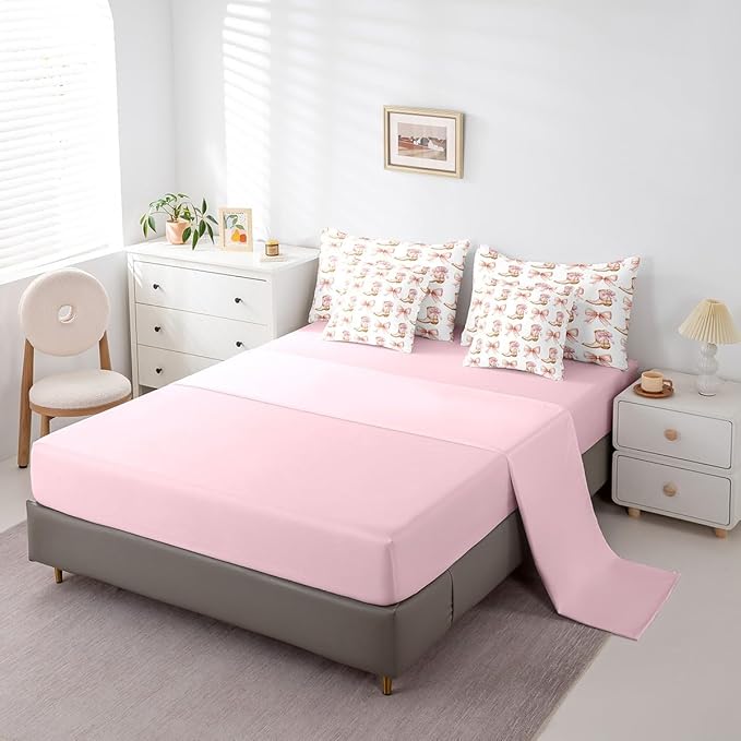 7 Pieces Western Cowgirl Comforter Set Full,Pink Bowknot Cowgirl Boots Rustic Farmhouse Bedding Set,Bow Tie Geometric Patchwork Golden（Comforter+Fitted+Flat Sheet+2 Pillowcases+2 Throw Pillow Covers）