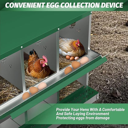 Chicken Nest Box, 8-Compartment Egg-Laying Box, Metal Hen House, Convenient for Collecting Eggs - Ventilated Poultry House Equipment - Suitable for Hens, Ducks Green, Without Stand