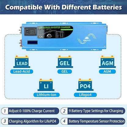 SUNGOLDPOWER 4000W 24Vdc Pure Sine Wave Inverter Low Frequency 240Vac Input 120Vac/240Vac Output Split Phase with Battery Charger Off-Grid 12000W Peak,(Upgrade)