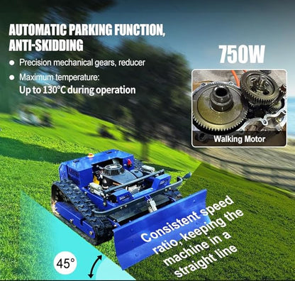 Remote Control Lawn Mower with Snow Plow, Crawler Track All-Terrain Machine, Oil-Electric Hybrid Power for Extreme Slopes and Large Turf, Adjustable Cutting Height