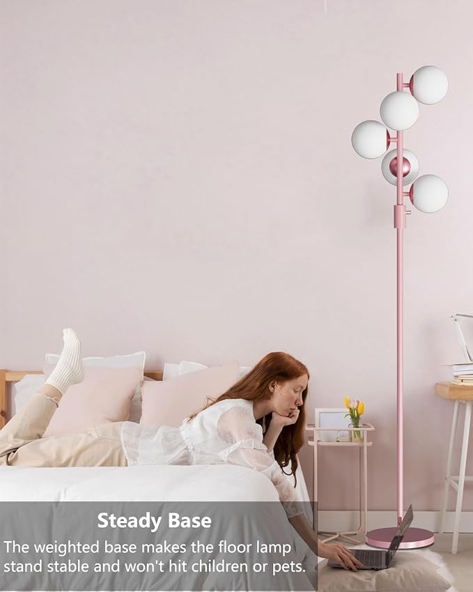 Lightdot Dimmable Globe Floor Lamp, Retro Pink Pole Standing Lamps
