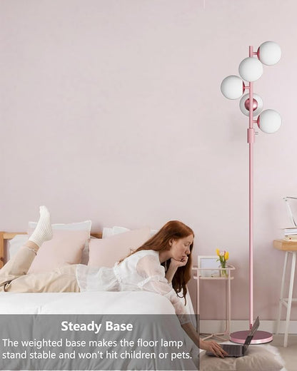 Lightdot Dimmable Globe Floor Lamp, Retro Pink Pole Standing Lamps