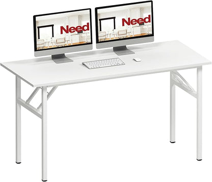 Need Office Computer Desk - 54.3L Sturdy and Heavy Duty Folding Laptop Table,Writing Table/Home Office Desk/Sewing Table,No Assembly Required (White) AC5DW138