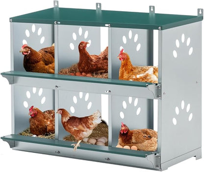 Green Chicken Nesting Box for Laying Eggs – Roll Away Poultry Nest, Durable & Easy-Clean Hen Egg Box for Coops, Secure & Comfortable (6-Hole,Green)