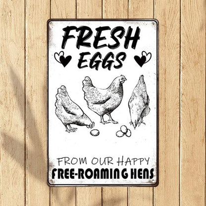 Retro Funny Chicken Tin Sign,Vintage Chicken Coop Metal Poster, Farm Wall Art Decor for Outdoor Home Fence Kitchen Bedroom,Gifts 8×12 Inches (FRESH EGGS)