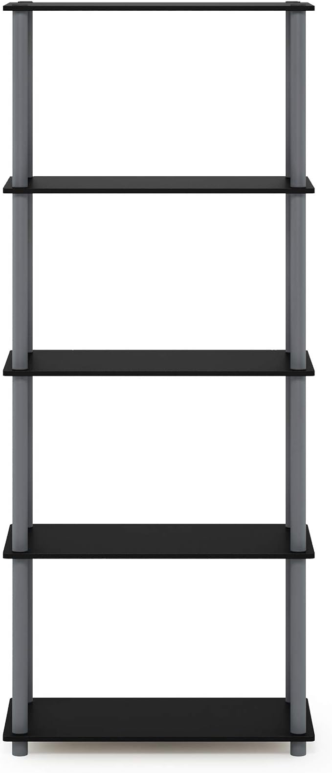 Furinno Turn-N-Tube 5-Tier Multipurpose Shelf / Display Rack / Storage Shelf / Bookshelf, Round Tubes, Black/Grey