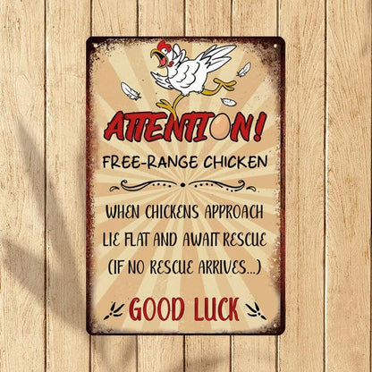 Retro Funny Chicken Tin Sign,Vintage Chicken Coop Metal Poster, Farm Free-Range Chicken Wall Art Decor for Outdoor Home Fence Kitchen Bedroom,Gifts 8×12 Inches (FREE-RANGE CHICKEN)