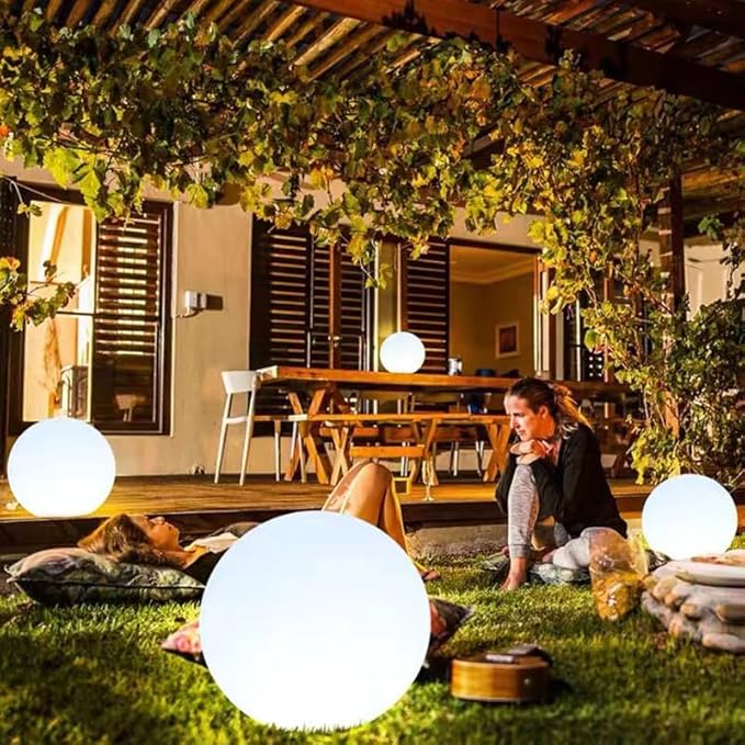 Globe Floor Lamp, 14-in Rechargeable LED Ball Light Globe Light w/Remote, Versatile Glowing Orb Mood Lamps Waterproof Outdoor Orb Lamp, Dimmable RGB Color Changing Light Up Ball for Home Garden Yard