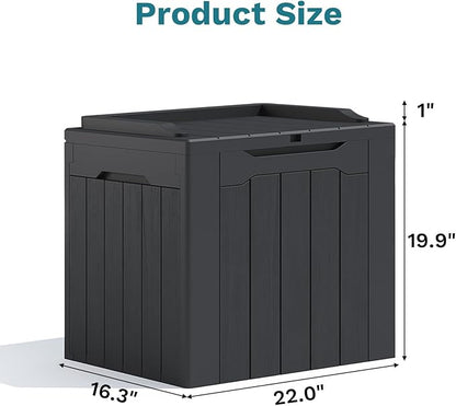 Patiolife 30 Gallon Resin Deck Box, Small Outdoor Storage for Garden Tools, Pool Supplies, Waterproof and Lockable, Black